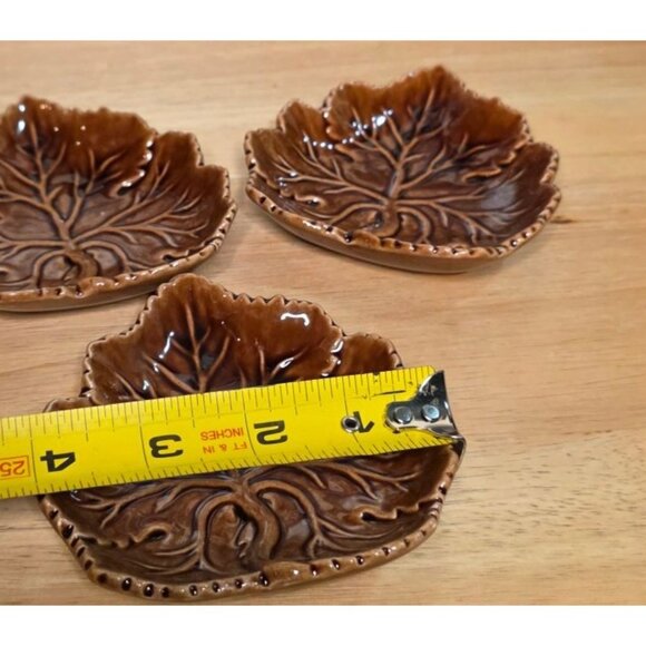 3 Olfaire Leaf-Shaped Brown Ceramic Dishes Made In Portugal - Picture 5 of 7